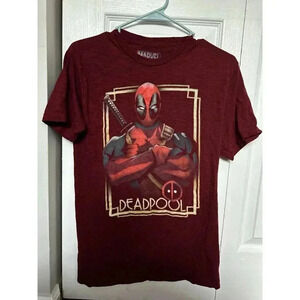Marvel Deadpool MENS LARGE T-Shirt Movie Comics Short Sleeve RED